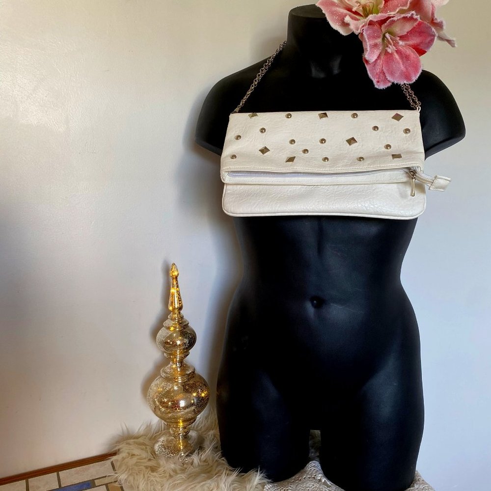 Yoki White Studded Foldover Bag